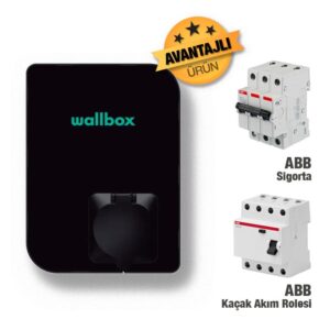 Wallbox Copper SB 22 kW Elektrikli Araç Şarj İstasyonu+Abb Basıc 3X40 Amper Sigorta +40 Amper Kaçak Akım Rolesi