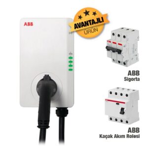 Terra Ac 22 kW Duvar Tipi Elektrikli Kablolu Araç Şarj Ünitesi+Abb Basıc 3X40 Amper Sigorta +40 Amper Kaçak Akım Rolesi
