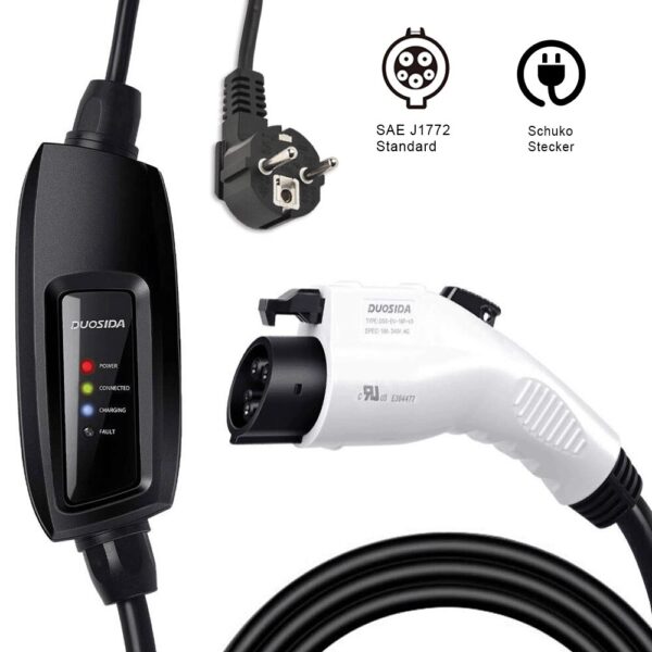 Duosida Elektrikli Araba Taşınabilir Şarj Cihazı – 3,7 Kw Schuko – Tip 2 – 5 Metre