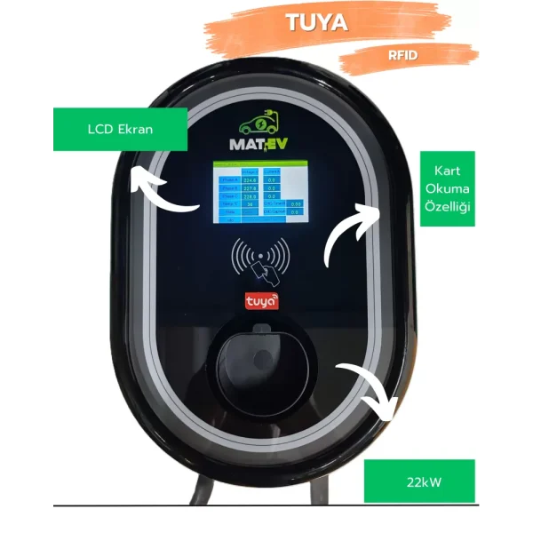 MatEV Şarj MG-AC 22kW Duvar Tipi Şarj İstasyonu Çanta Hediyeli