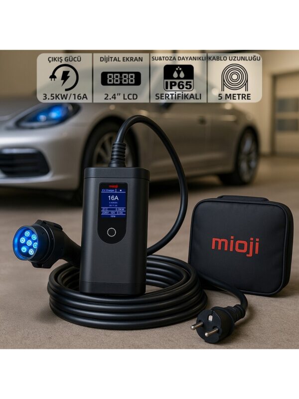 Mioji Mio 717 3.5KW/16A 2.4 LCD Ekran IP65 Suya Dayanıklı Taşınabilir Elektrikli Araç Şarj Cihazı - Görsel 3